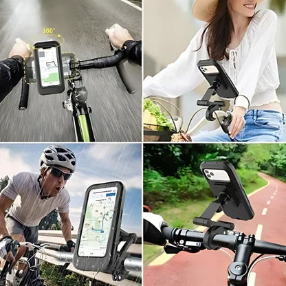 Waterdichte Telefoonhouder Fiets 360° Draaibaar Zwart met Touchscreen Toegang voor Regenweer en Navigatie