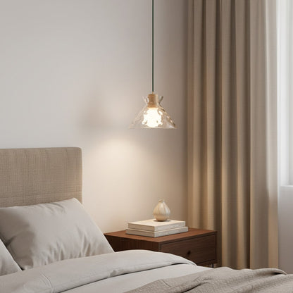 Glazen Hanglamp met Geslepen Koepel en Houten Accenten – Rustieke Eethoekverlichting