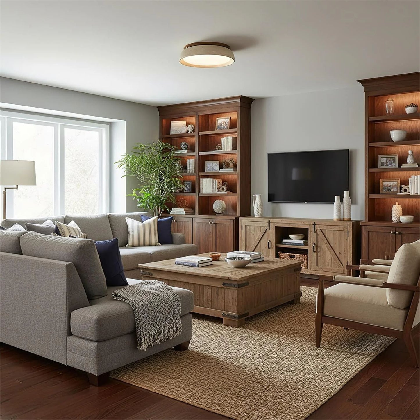 Depiara plafondlamp travertin hout LED 3000K beige plafondverlichting woonkamer slaapkamer hal badkamer modern minimalistisch
