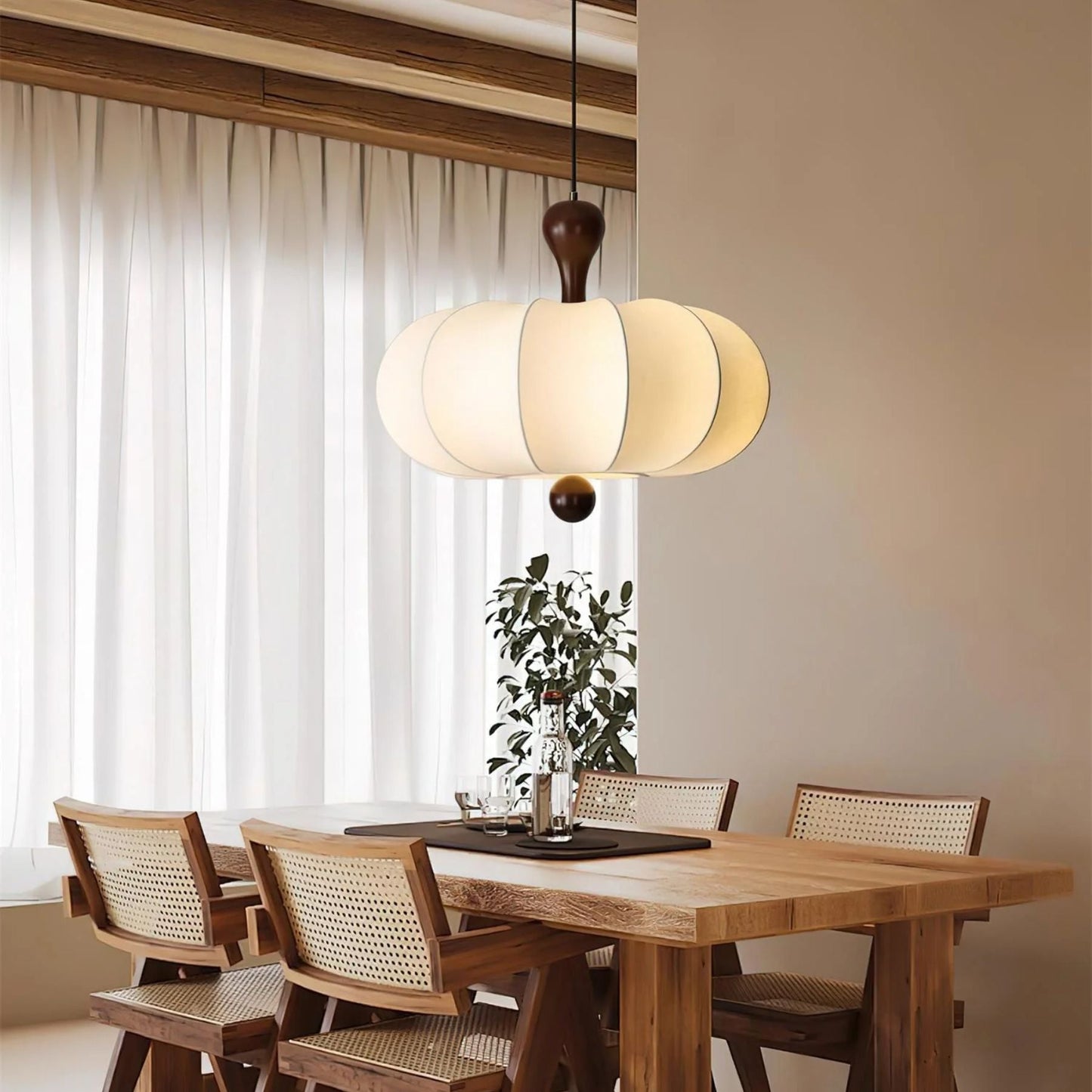 Hanglamp Stof Walnoothout Wit Eettafel Woonkamer Japandi Hanglamp Stoffen Lampionlamp Hal