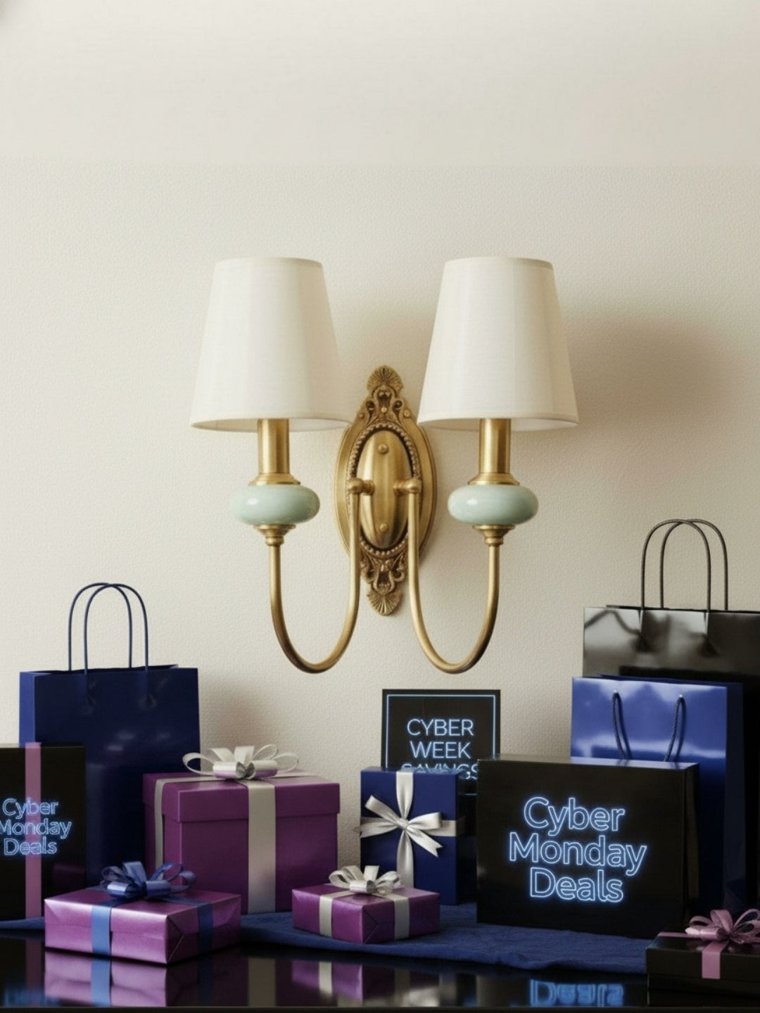 Keramische wandlamp met stoffen kap - 1 of 2 lichtpunten - E27 - diverse kleuren & stijlen