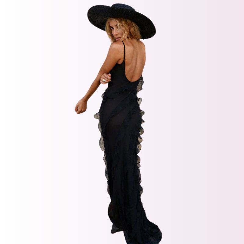 Lange Zomerjurk Vrouw Maxi Ruffles Split Jurk Zomer