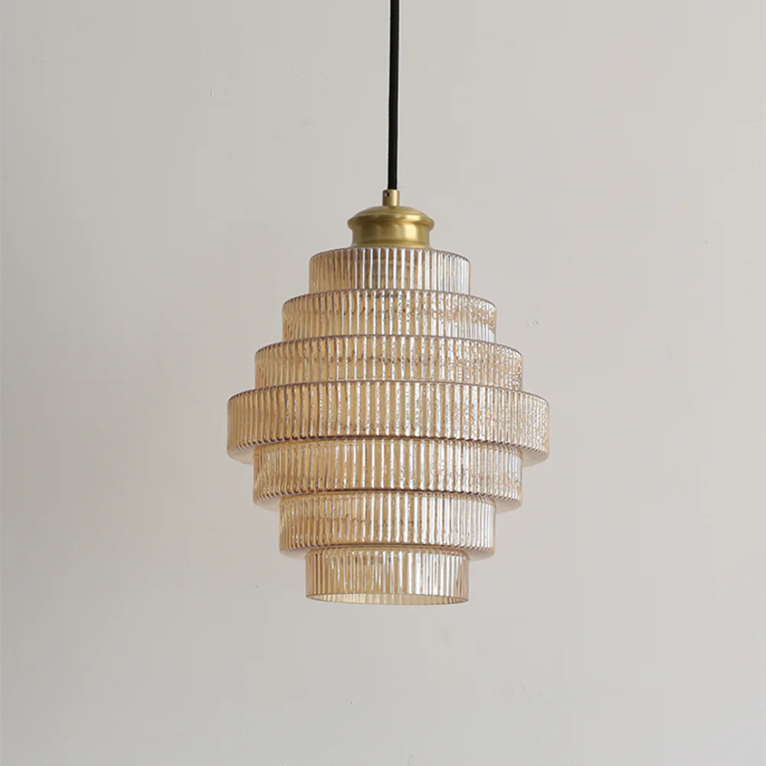 Hanglamp Glas Geribbeld Messing Gelaagd Woonkamer Eettafel Sfeerverlichting Vintage Design