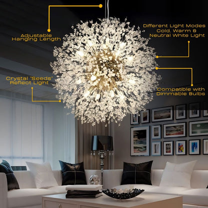 Moderne Kristallen Paardenbloem Kroonluchter Met G9 LED En Luxe Metaal Afwerking