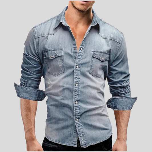 Heren Overhemd Blauw Denim Casual Kleding - StudioMarella