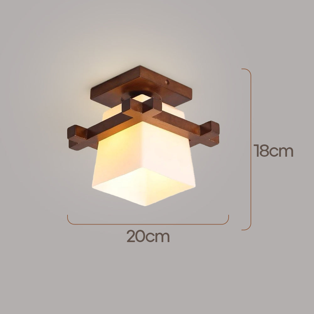 LED plafondlamp hout E27 wit Japandi hal slaapkamer woonkamer 20 cm vierkante plafondlamp Japanse stijl