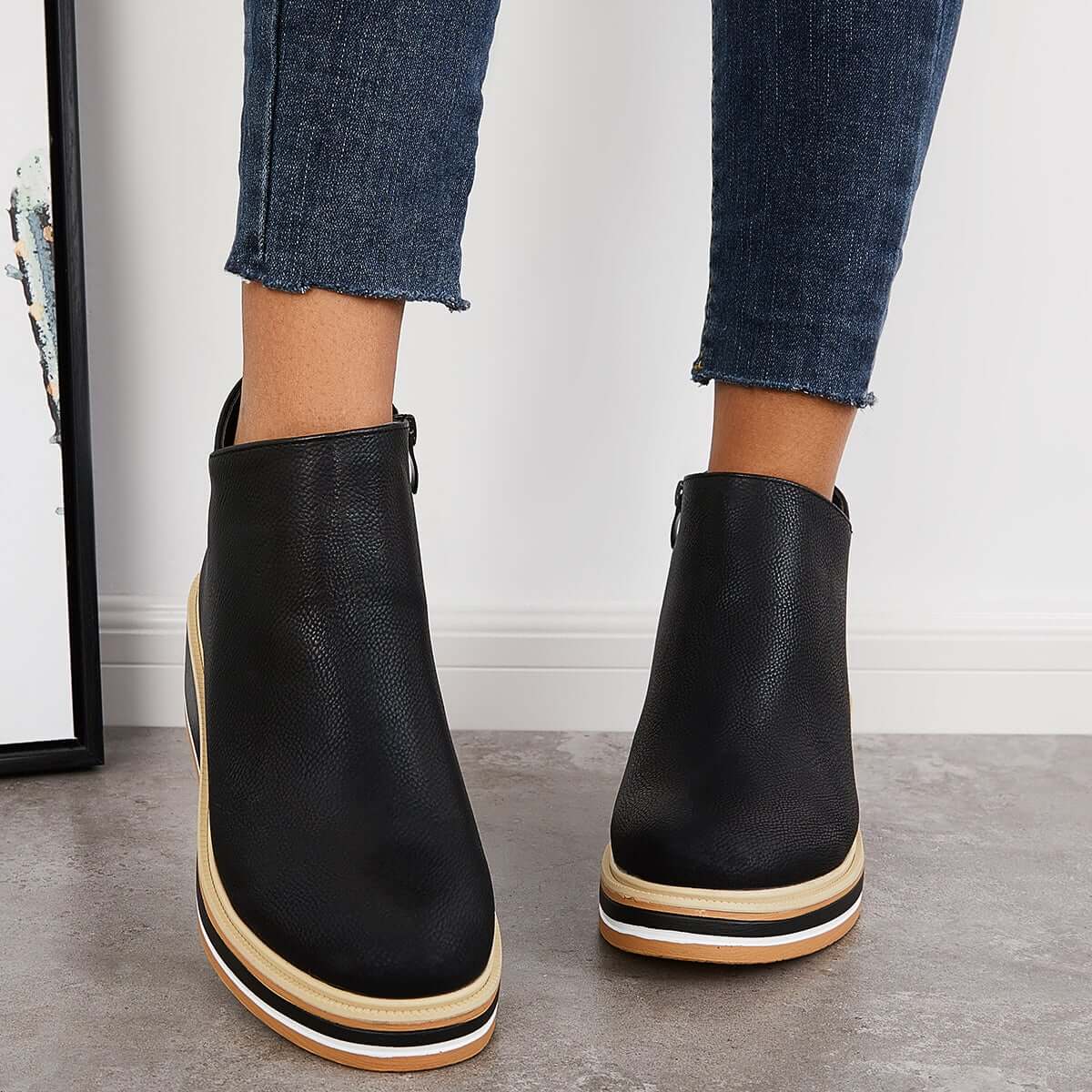 Dames Enkelboots Plateauzool Rits Sluiting - StudioMarella