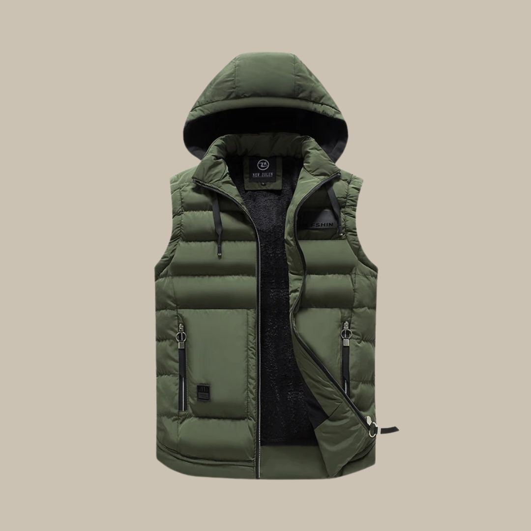 Heren Donzen Vest Zwart Met Capuchon Warm en Stijlvol