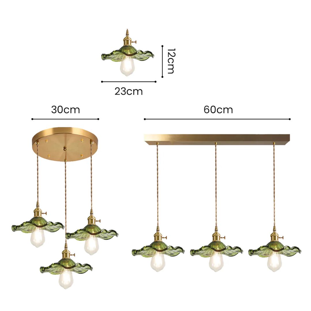 Hanglamp Glas E27 23cm Groen Messing Bloemvorm Eettafel Slaapkamer Retro Verlichting Vintage Hanglamp