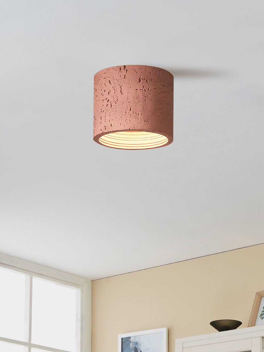 Cilindrische plafondlamp van travertijn – LED verlichting voor moderne interieurs