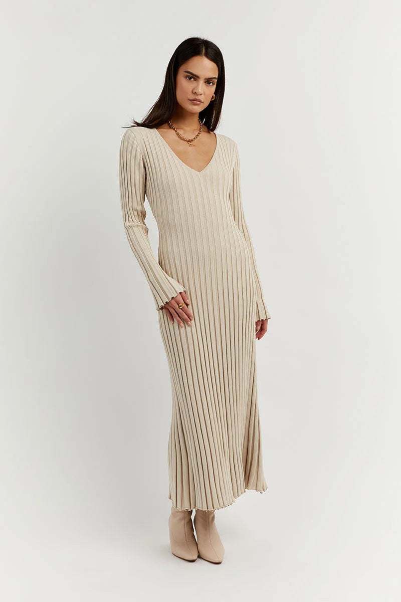 Zwarte Midi Jurk V-Hals Elegante Avondjurk