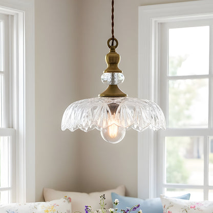 Vintage Hanglamp Glas Messing Bloemmotief Groen Zwart