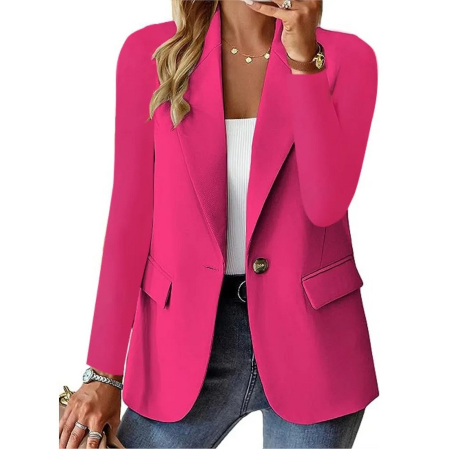 Dames Blazer Met Gesp en Zakken Trendy Design