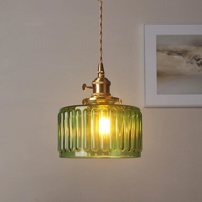 Quilivon Hanglamp Glas Messing Groen E27 Keuken Eettafel Retro Verlichting Geribbeld Glas Design
