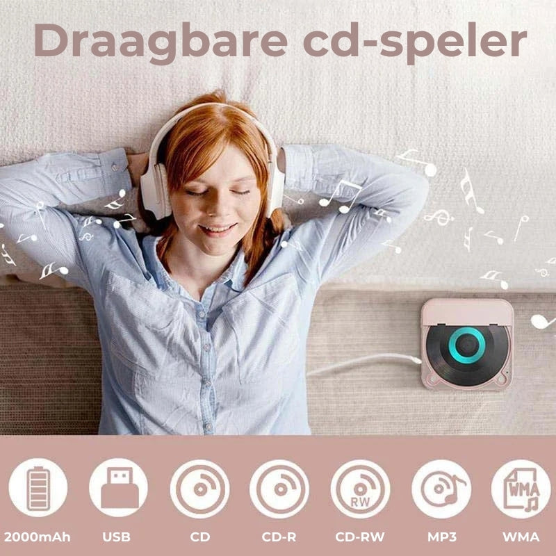 Draagbare CD Speler Met Bluetooth 5.3 Oplaadbare 2000mAh Batterij Type C USB MP3 CD-R CD-RW Ondersteuning Compact Design Met 3.5mm Aansluiting