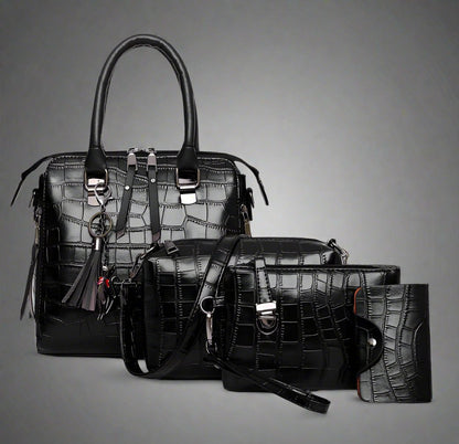 Vierdelige Leren Tassenset Dames Handtas Schoudertas Portemonnee Compacte Tas Kunstleer Elegant Praktisch