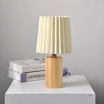 Tafellamp Geplooide Kap Hout Stof 31cm Slaapkamer Woonkamer Nachtkastlamp Bureaulamp Scandinavisch Japandi Retro USB E26