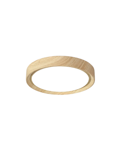 Ronde houten plafondlamp met warm diffuus licht voor serene woonruimtes