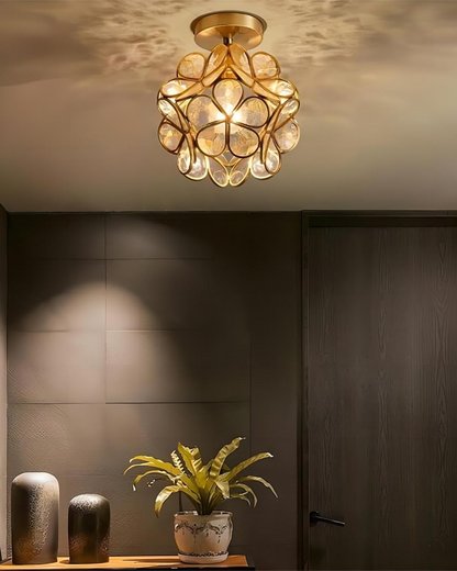 Moderne plafondlamp met bloemdesign in acryl en goudkleurig ijzer – luxe LED designlamp 20 cm