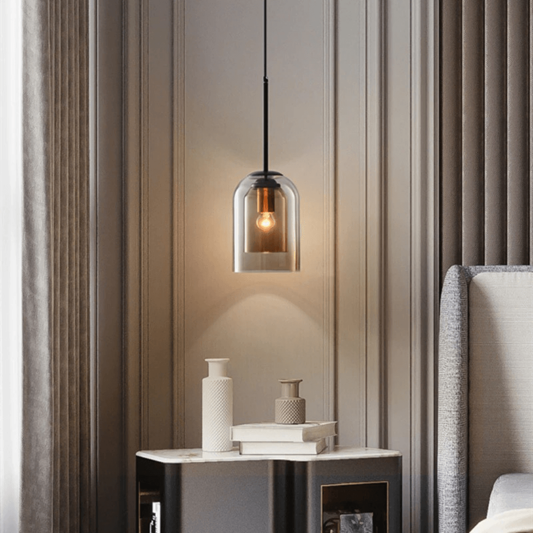 Scandinavische Glazen Hanglamp Slaapkamer Amber Grijs Nordic Minimalistisch Design Eetkamer Verlichting