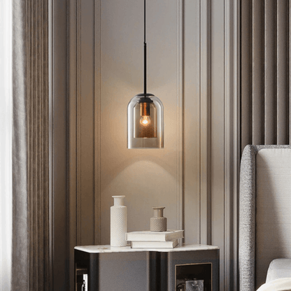 Scandinavische Glazen Hanglamp Slaapkamer Amber Grijs Nordic Minimalistisch Design Eetkamer Verlichting