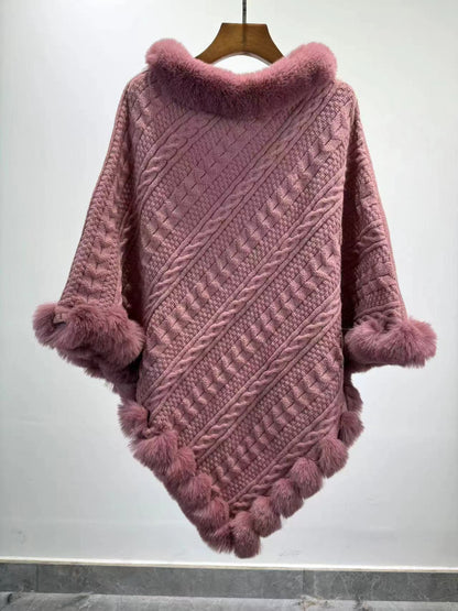Dames Sjaal Cape met Kunstbont Kraag Gebreid Warm