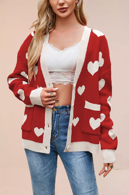 Dames Gebreide Vest met Hartjes en Contrasterende Details wordt 
Dames Vest Gebreid met Hartjes en Kleurrijk Detail