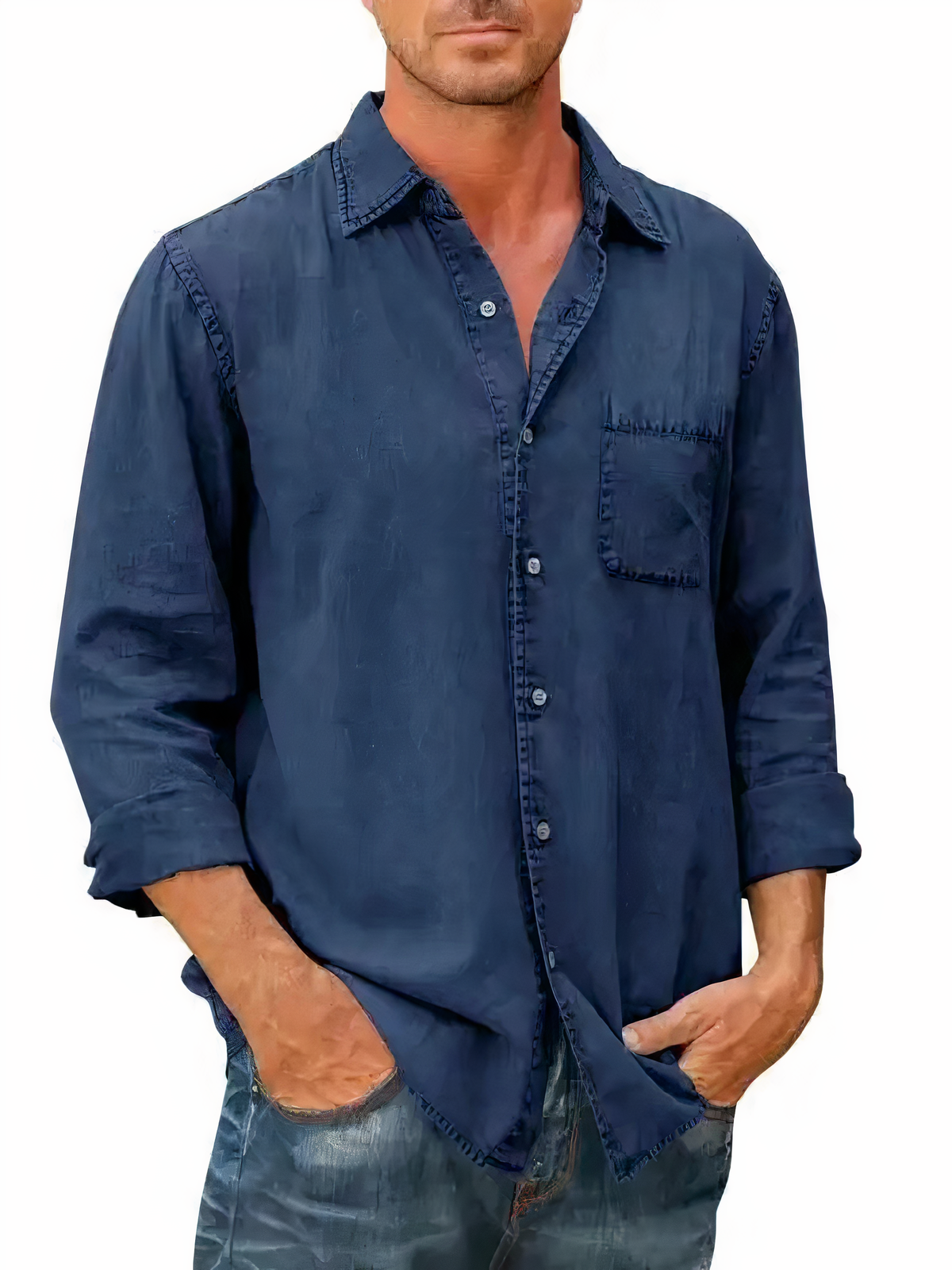 Blauwe Overhemd Lange Mouwen Casual Denim Stijl