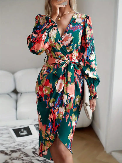 Zomerjurk met Allover Print Wikkeljurk Vrouwelijk Model