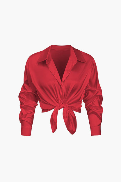 Vrouwelijke Blouse van Satijn Lang Mouw Elegant Model