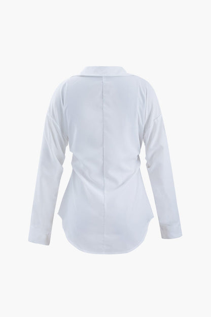 Witte Blouse Oversized Hoge Taille Klassieke Stijl