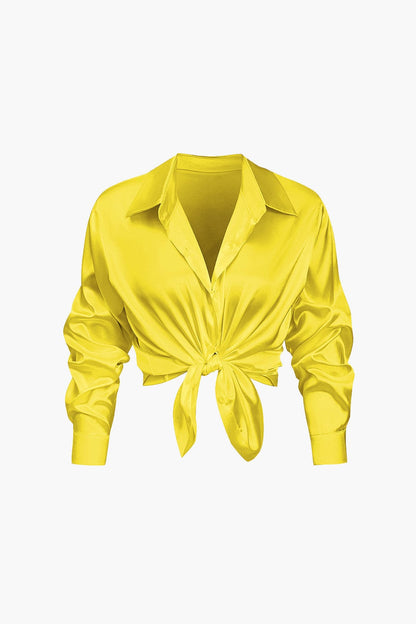 Vrouwelijke Blouse van Satijn Lang Mouw Elegant Model