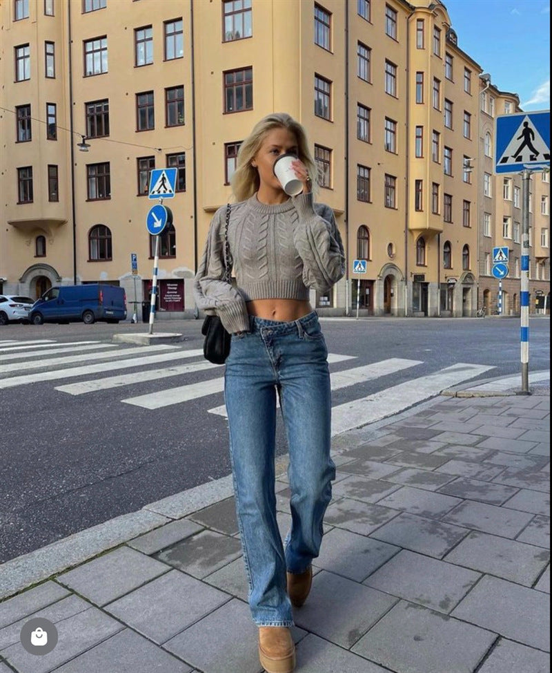 Dames Trui Kort Kabelpatroon Modieus