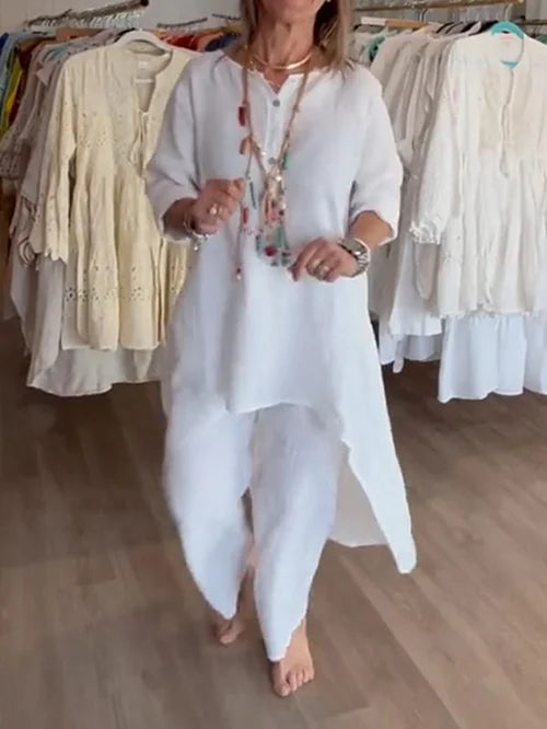 Linnen Damespak Zomerjurk Elegante Korte Broek - StudioMarella