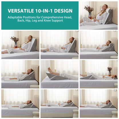 Verstelbaar Wigkussen voor Bed – Premium Memory Foam Ondersteuning Rug Benen Knieën Herstel