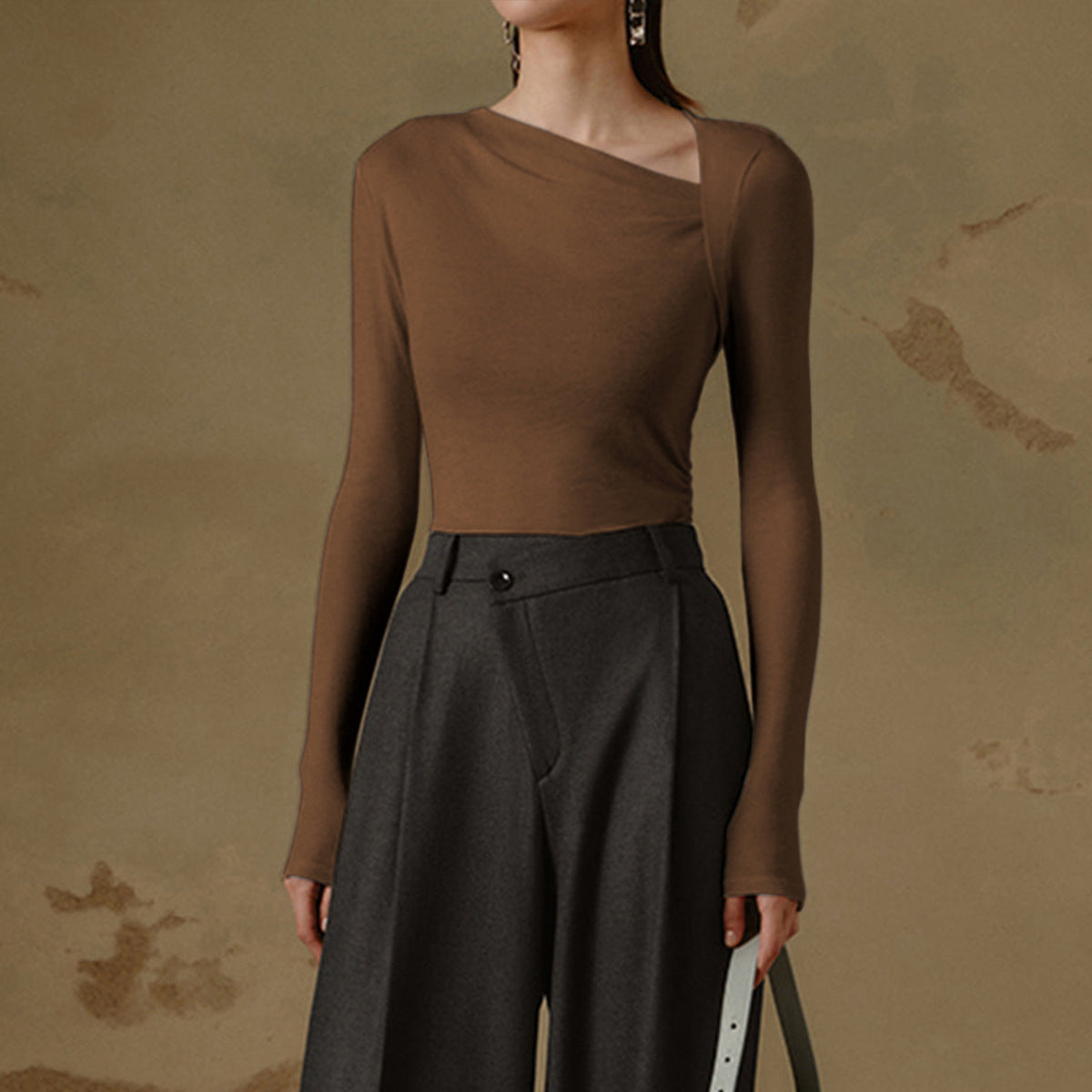 Dames Top Lange Mouwen Asymmetrische Klassieke Stijl - StudioMarella