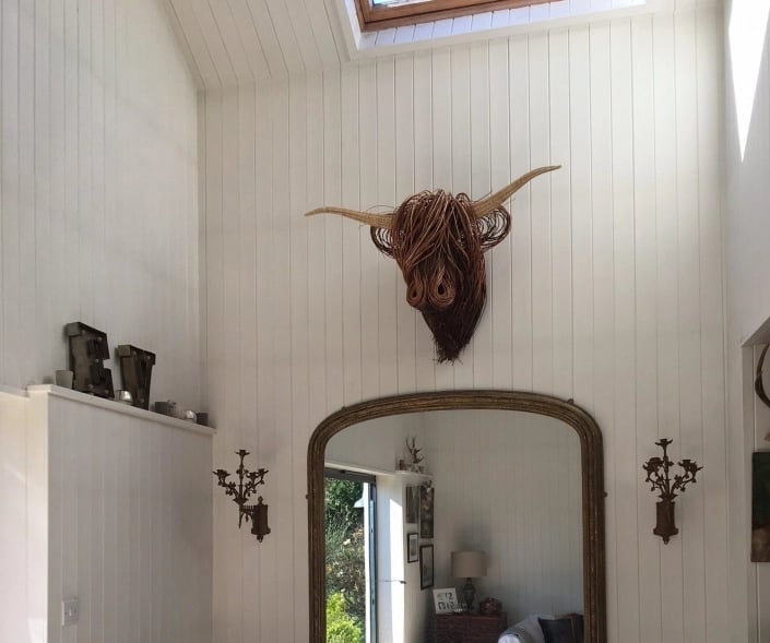 Wanddecoratie Stier Hoofd Handgemaakt Riet Naturel Woonkamer Landelijk Highland Cow Wandsculptuur Muurdecoratie Rustiek