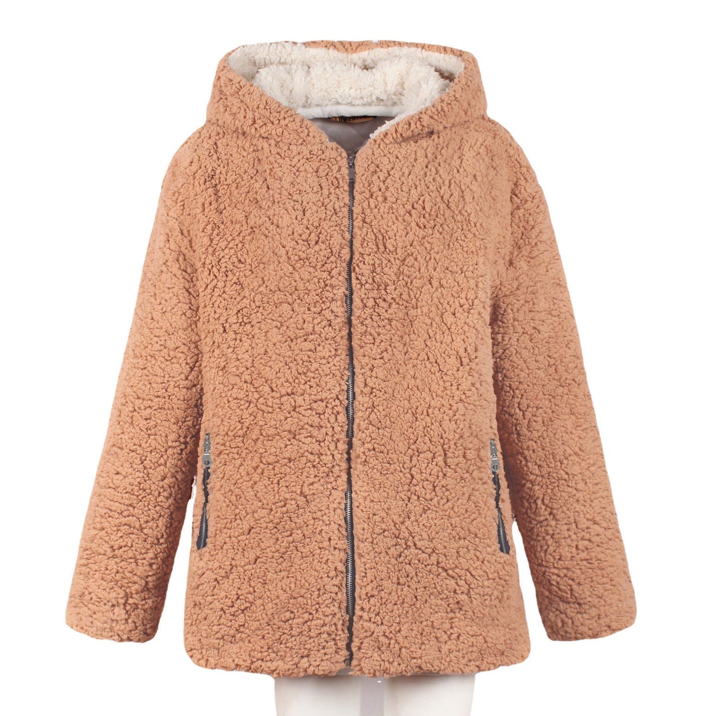 Dames Teddyjas Warm Beige Plushjas met Capuchon