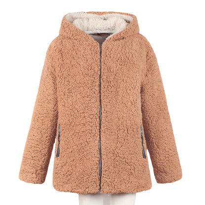 Dames Teddyjas Warm Beige Plushjas met Capuchon