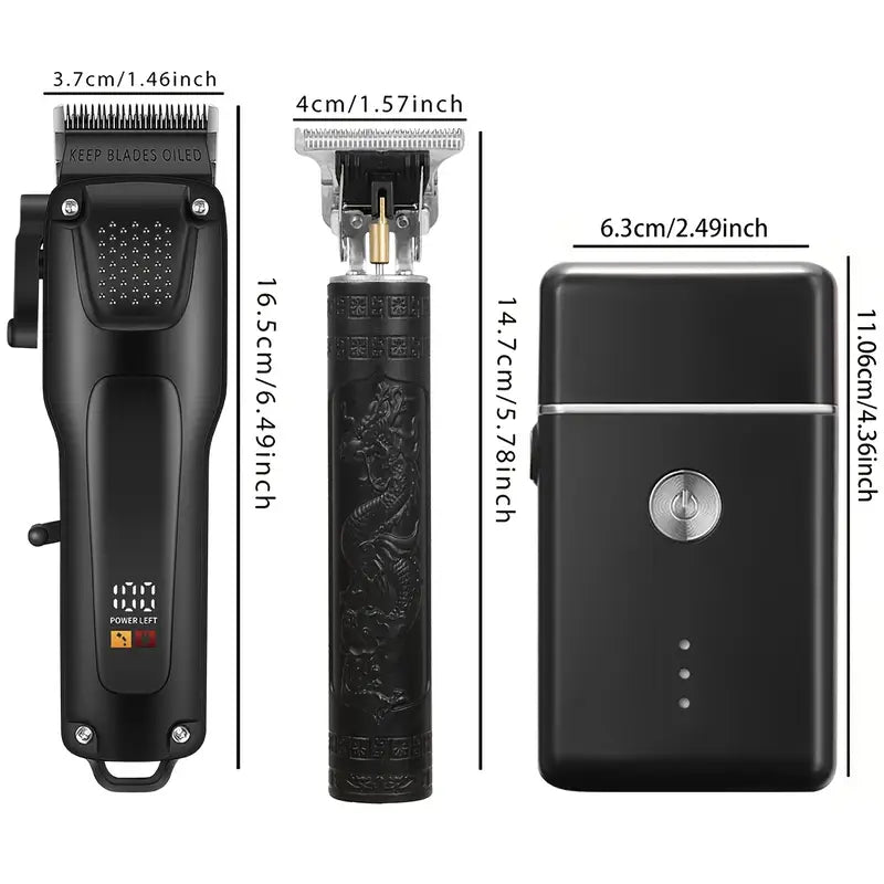 Professionele Haar- en Baardverzorgingsset 3-delig Draadloos met LED-Display USB Oplaadbaar Trimmer Scheerapparaat voor Mannen