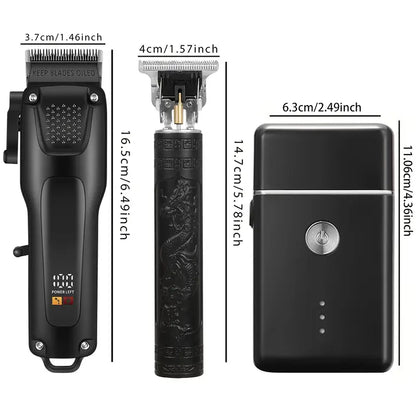Professionele Haar- en Baardverzorgingsset 3-delig Draadloos met LED-Display USB Oplaadbaar Trimmer Scheerapparaat voor Mannen