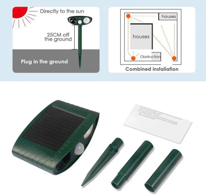 Solarpaneel Dierenverjager met Bewegingssensor & Ultrasone Geluidsgolven