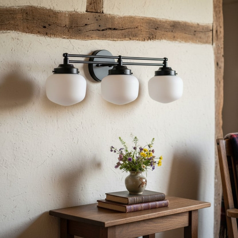 Globe Wandlamp Klassieke Badkamer Schoolhouse Verlichting Mat Opaal Glas voor Spiegel en Wastafel