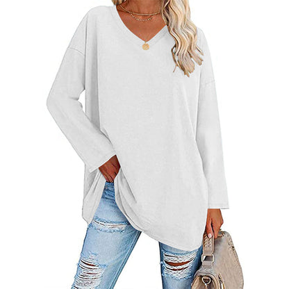 Dames T-shirt Lange Mouwen Oversized Casual V-hals