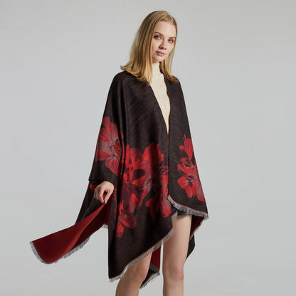 Dames Sjaal Bloemenprint Cape Stijl Levi's Blazer Look