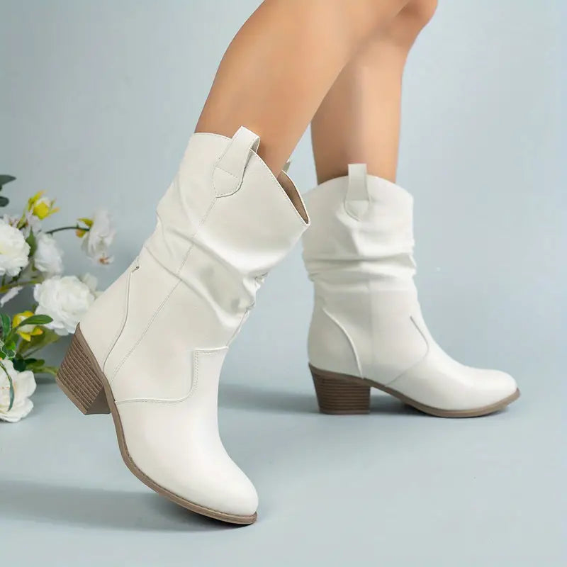 Laarzen Halfhoog Leer Western Stijl voor Dames
