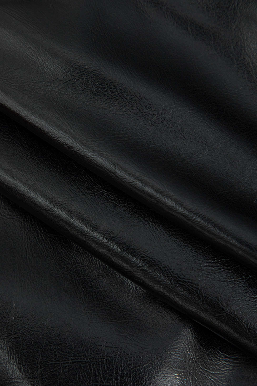 Asymmetrische Midirok van Kunstleer en Linnen Zwart Elegant