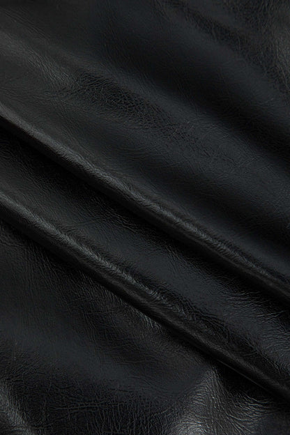 Asymmetrische Midirok van Kunstleer en Linnen Zwart Elegant
