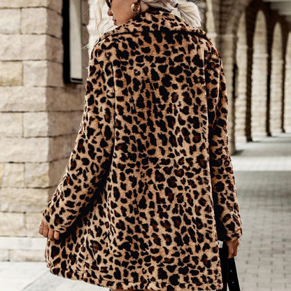 Dames Jas Faux Fur Leopard Print Trendy en Stijlvolle Jas