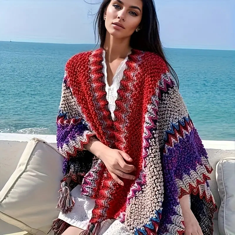 Warme Gebreide Poncho Sjaal voor Winter